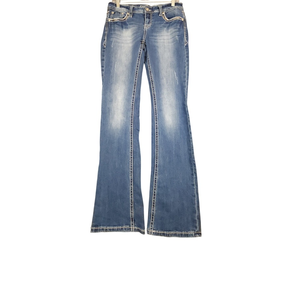 Grace in LA Jeans Womens 30 Embellished Cross‎ Wings Bootcut Denim Medium Wash